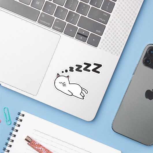 かわいい眠り猫 シール (ノートパソコンとiPhone)