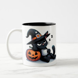 かわいい眠り魔女猫とはさみねこハロウィン ツートーンマグカップ