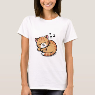 かわいい眠るオレンジ色のタビー猫の女性Tシャツ Tシャツ