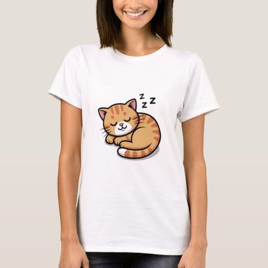 かわいい眠るオレンジ色のタビー猫の女性Tシャツ Tシャツ (正面)