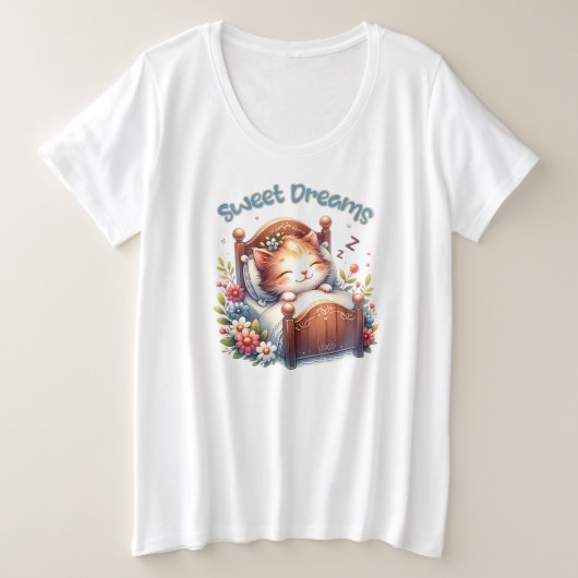 かわいい眠るキットンスウィートドリームス子供部屋デコール プラスサイズTシャツ (デザイン正面)