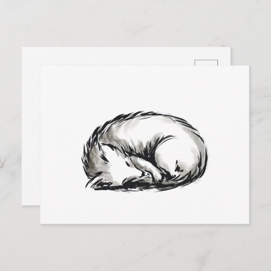 かわいい眠るキツネ ポストカード (正面/裏面)