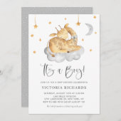 かわいい眠るキリン灰色それは男の子の赤ちゃんシャワーだ 招待状 (正面/裏面)