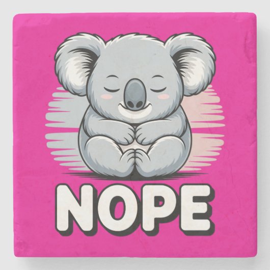 かわいい眠るコアラ「Nope」面白い漫画 ストーンコースター (正面)