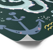 かわいい眠るタコ水中ドードル ポスター (角)