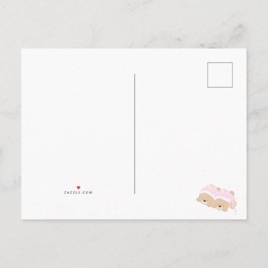 かわいい眠るテディベア双子の女の子シャワーbyメール インビテーションポストカード (裏面)