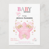 かわいい眠るテディベア双子の女の子シャワーbyメール インビテーションポストカード (正面)