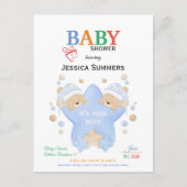 かわいい眠るテディベア双子の男の子シャワーbyメール インビテーションポストカード (正面)