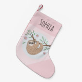 かわいい眠るナマケモノと名前の子供 スモールクリスマスストッキング (正面 (吊り時))