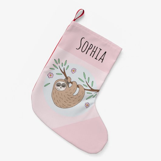 かわいい眠るナマケモノと名前の子供 スモールクリスマスストッキング (正面 (吊り時))