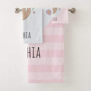 かわいい眠るナマケモノと名前の子供 バスタオルセット