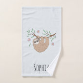 かわいい眠るナマケモノと名前の子供 バスタオルセット (ハンドタオル)