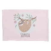 かわいい眠るナマケモノと名前の子供 枕カバー (正面左)