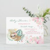 かわいい眠るナマケモノの花ベビーシャワー 招待状 (スタンド正面)