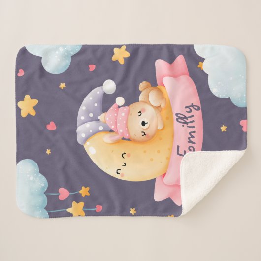 かわいい眠るバニーガールムーンナイトスカイ シェルパブランケット (正面(横))