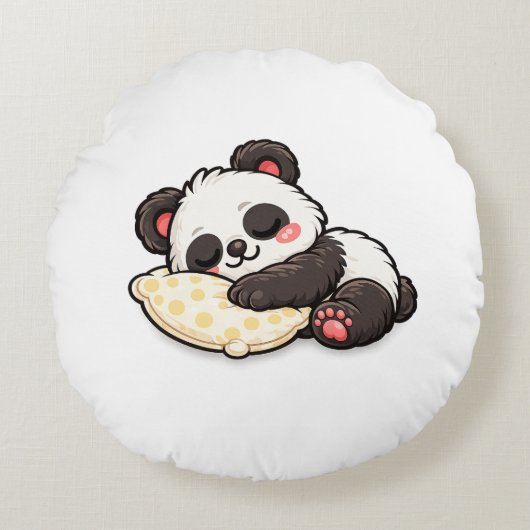かわいい眠るパンダと枕 ラウンドクッション (正面)