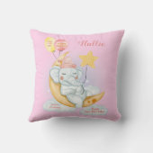 かわいい眠るベビー象誕生統計ピンク クッション (裏面)