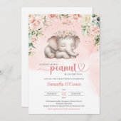 かわいい眠るベビー象赤面フローラ女の子 招待状 (正面/裏面)