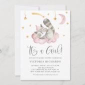 かわいい眠るラクーンピンク女の子の赤ちゃんシャワー 招待状 (正面)