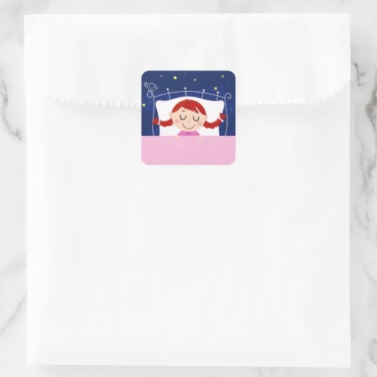 かわいい眠る女の子とデザイナー版 スクエアシール (バッグ)