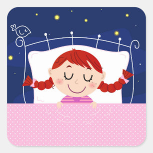 かわいい眠る女の子とデザイナー版 スクエアシール
