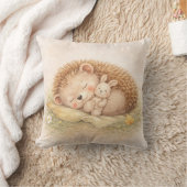 かわいい眠る森のハリネズミ ニュートラル 子供部屋 クッション (ブランケット)