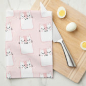 かわいい眠る猫の柄 キッチンタオル (四つ折り)