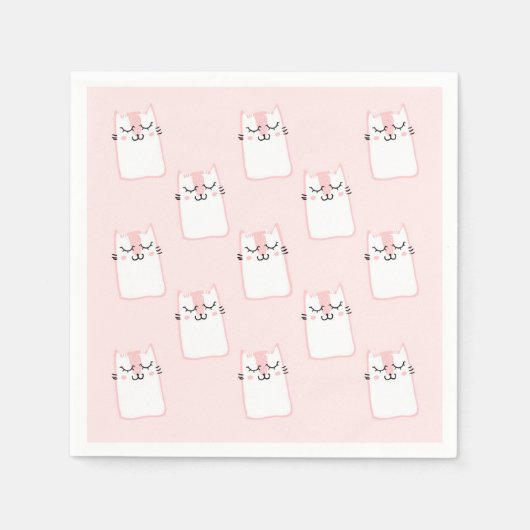 かわいい眠る猫の柄 スタンダードカクテルナプキン (正面)