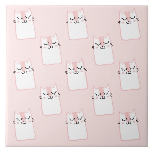 かわいい眠る猫の柄 タイル (正面)