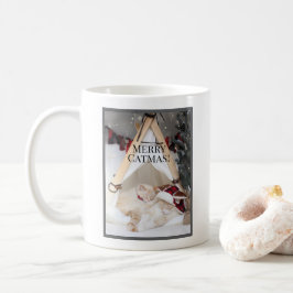 かわいい眠る白い猫ちゃんクリスマス コーヒーマグカップ