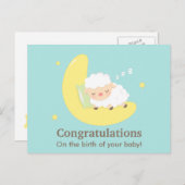 かわいい眠る羊 おめでとう 赤ちゃん 新生児 ポストカード (正面/裏面)