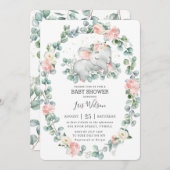 かわいい眠る象の緑の赤ちゃんシャワー女の子 招待状 (正面/裏面)