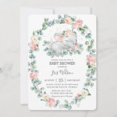 かわいい眠る象の緑の赤ちゃんシャワー女の子 招待状 (正面)