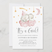 かわいい眠る象ガールベイビーシャワー 招待状 (正面)