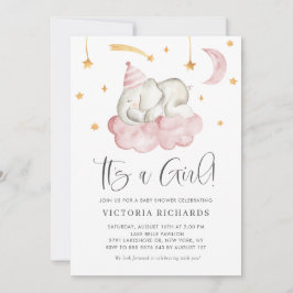 かわいい眠る象ガールベイビーシャワー 招待状