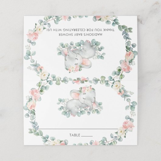 かわいい眠る象ピンクのフローラ赤ちゃんシャワー プレイスカード (外部開封)