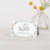 かわいい眠る象ピンクのフローラ赤ちゃんシャワー プレイスカード (裏面)