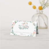 かわいい眠る象ピンクのフローラ赤ちゃんシャワー プレイスカード (正面)