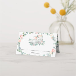 かわいい眠る象ピンクのフローラ赤ちゃんシャワー プレイスカード