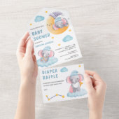 かわいい眠る象三日月の赤ちゃんシャワー オールインワン招待状 (貼ってはがせる)