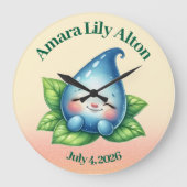 かわいい眠る赤ちゃんの露のしずく保育園の部屋 ラージ壁時計 (正面)