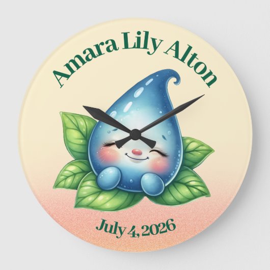 かわいい眠る赤ちゃんの露のしずく保育園の部屋 ラージ壁時計 (正面)