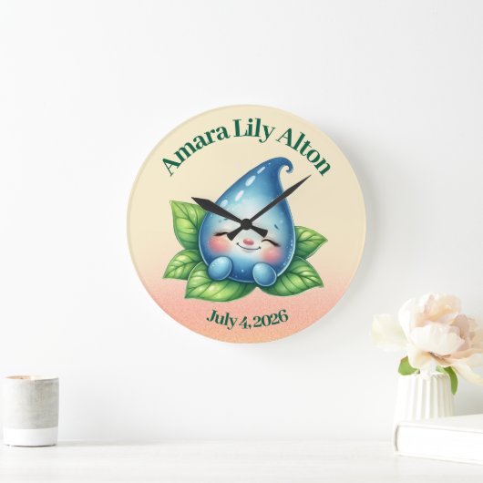 かわいい眠る赤ちゃんの露のしずく保育園の部屋 ラージ壁時計 (ホーム)