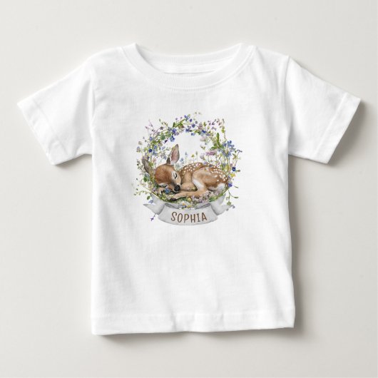 かわいい眠る鹿の春 ベビーTシャツ (正面)