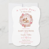 かわいい眠る鹿ピンクのクリスマスベビーシャワー 招待状 (正面)