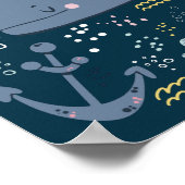 かわいい眠れるクジラ水中ドードルポスター ポスター (角)