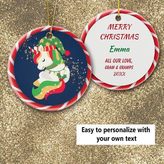 かわいい眠れるクリスマス・ユニコーン(金ゴールド星) セラミックオーナメント