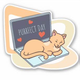 かわいい眠れるコンピューター猫 シール