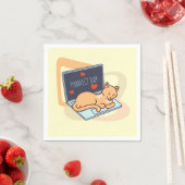 かわいい眠れるコンピューター猫 スタンダードカクテルナプキン (インサイチュ)