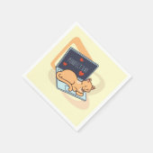 かわいい眠れるコンピューター猫 スタンダードカクテルナプキン (角)